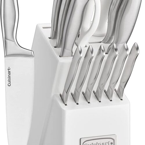 Cuisinart C77SS-15PK 15-Piece Stainless Steel Hollow Handle Block Set, Glossy White