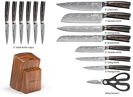 Yatoshi 7 Knife Block Set - Pro Kitchen Knife Set Ultra Sharp High Carbon Stainless Steel with Ergonomic Handle