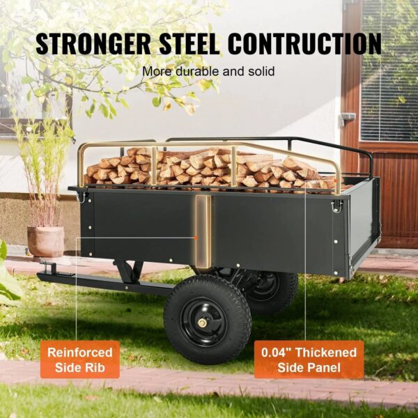 96967DEB-EE2F-8ABF-F778-C5095BF2AA11 VEVOR Heavy Duty ATV Trailer Steel Dump Cart, 750-Pound 15 Cubic Feet, Garden Utility Trailer with Removable Sides for Riding L - MadeInUSA