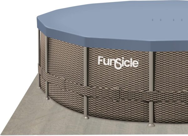 Funsicle 16ft x 48in Round Oasis Designer Above Ground Pool, Dark Double Rattan with SkimmerPlus Filter Pump & Ladder - MadeInUSA