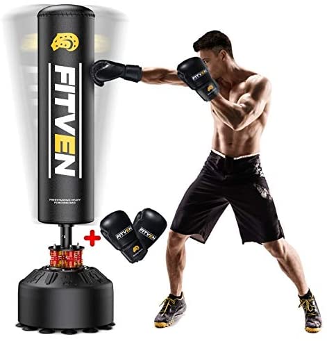 FITVEN Freestanding Punching Bag 70''-205lbs with Boxing Gloves Heavy Boxing Bag with Suction Cup Base
