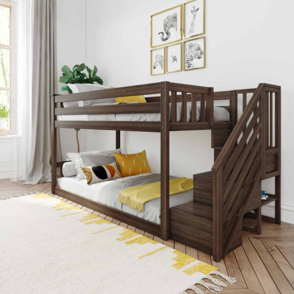 9fa7668ac5ab6497918c698bb0df3815 Max and Lily Twin Over Twin Low Bunk Bed with Staircase - Pecan - MadeInUSA