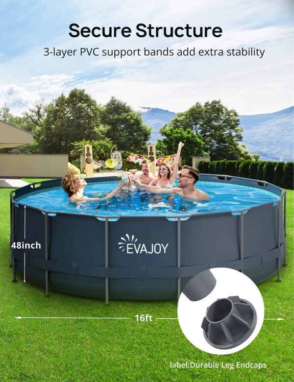 Evajoy 16ft x 48in Metal Frame Swimming Pool Set, Round Above Ground Pool Set with 2000 GPH Sand Filter Pump, Pool Ladder, Ground Cloth, Pool Cover - MadeInUSA