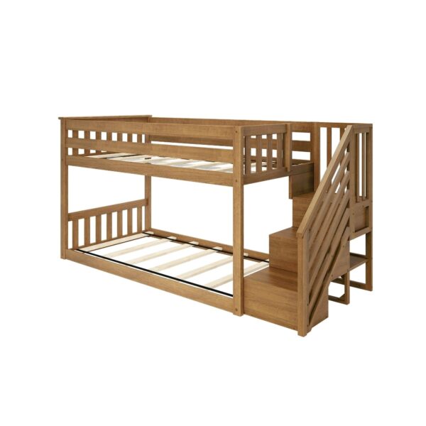 EED9468E-1E26-E714-5B35-E3776F578918 Max and Lily Twin Over Twin Low Bunk Bed with Staircase - Pecan - MadeInUSA