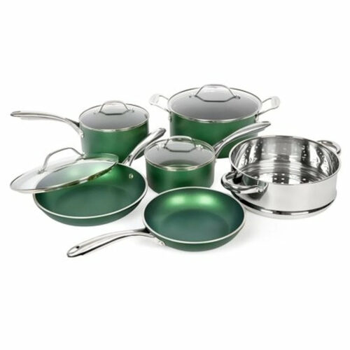Granitestone Emerald Collection 10 Piece Pots and Pans Set with Ultra Nonstick Durable Mineral & Diamond Triple Coated Surface, Stainless Steel Stay Cool Handles, Oven & Dishwasher Safe