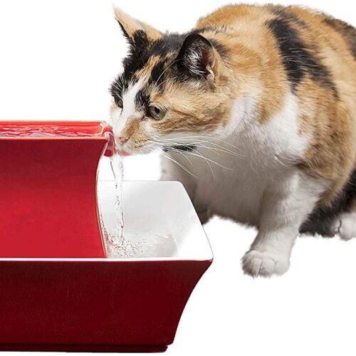PetSafe Drinkwell Pagoda Cat and Dog Drinking Fountain, 70 oz Capacity Automatic Water Dispenser for Pets, Durable Easy to Clean Ceramic Material, Dual Free Falling Streams, Filters Included