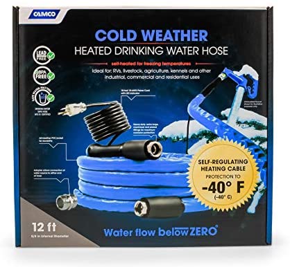 Camco 22912 50 Feet Taste Pure Heated Drinking Water Hose with Thermostat - Lead Free