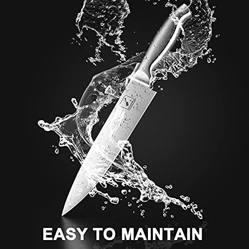 Kitchen Knives Set with Block, imarku 15-Pieces High Carbon German Steel Knife Set, Knife Block Set with Built-in Sharpener, Sliver