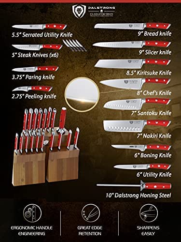 DALSTRONG Knife Block Set - 5 Piece - Gladiator Series - with Modular, Multi-Level Block - German HC Stainless Steel - Premium ABS Polymer Handles - NSF Certified