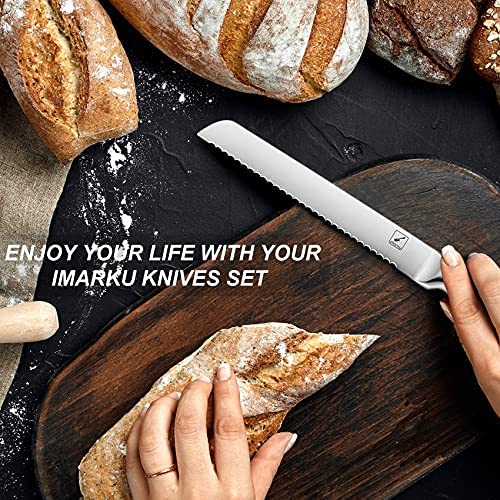 Kitchen Knives Set with Block, imarku 15-Pieces High Carbon German Steel Knife Set, Knife Block Set with Built-in Sharpener, Sliver