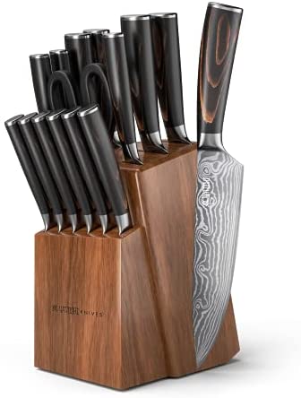 Yatoshi 7 Knife Block Set - Pro Kitchen Knife Set Ultra Sharp High Carbon Stainless Steel with Ergonomic Handle