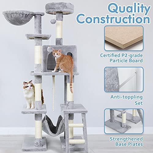 rabbitgoo Cat Tree Cat Tower 61" for Indoor Cats, Multi-Level Cat Condo with Hammock & Scratching Posts for Kittens