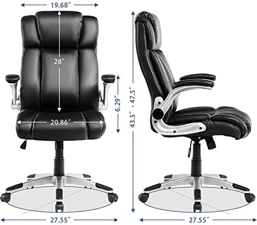 Executive Office Desk Chair with Flip-up Armrests, Executive Chair PU Leather Swivel Task Chair with Lumbar Support