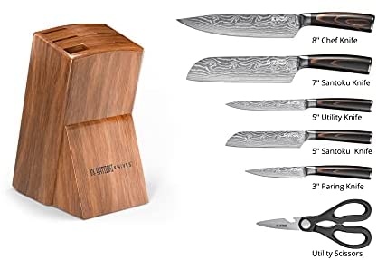 Yatoshi 7 Knife Block Set - Pro Kitchen Knife Set Ultra Sharp High Carbon Stainless Steel with Ergonomic Handle