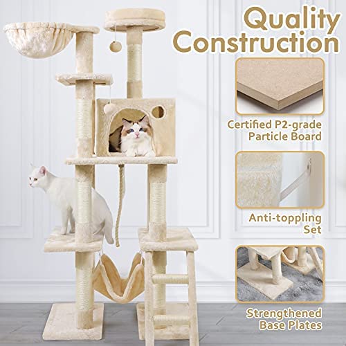 rabbitgoo Cat Tree Cat Tower 61" for Indoor Cats, Multi-Level Cat Condo with Hammock & Scratching Posts for Kittens