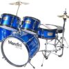 Mendini By Cecilio Drum Set For Kids/Junior – 16-Inch, 5-Piece, Blue Metallic – Starter Drums Kit w/Adjustable Throne, Cymbal, Pedal & Drumsticks – MJDS-5-BL