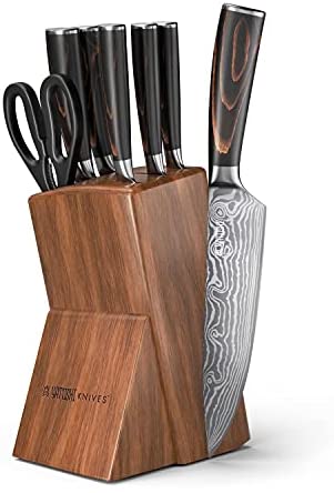 Yatoshi 7 Knife Block Set - Pro Kitchen Knife Set Ultra Sharp High Carbon Stainless Steel with Ergonomic Handle