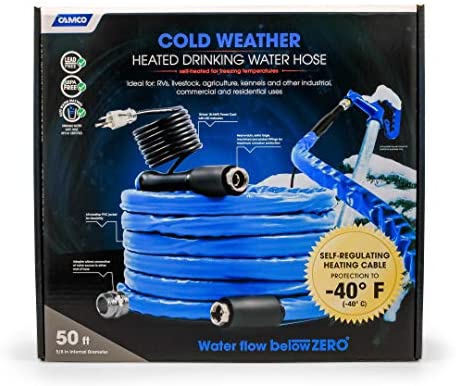 Camco 22912 50 Feet Taste Pure Heated Drinking Water Hose with Thermostat - Lead Free