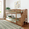 Max and Lily Twin Over Twin Low Bunk Bed with Staircase - Pecan - MadeInUSA