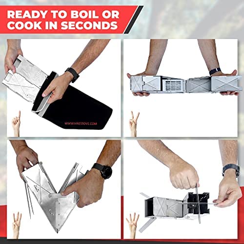 Vire Stove - Portable & Foldable Outdoor Wood Burning Rocket Stove | Survival or Emergency Gear | Camping Cooking Twig Stove