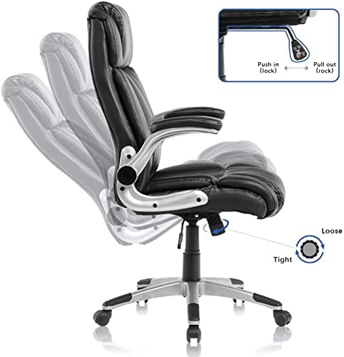 Executive Office Desk Chair with Flip-up Armrests, Executive Chair PU Leather Swivel Task Chair with Lumbar Support