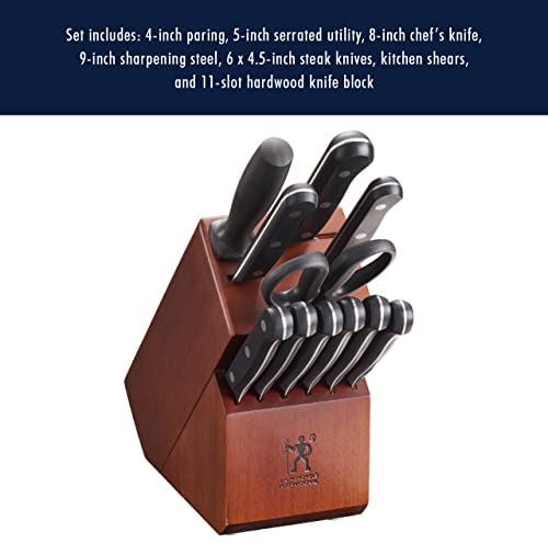 HENCKELS Solution 12-pc Knife Set with Block, Chef Knife, Paring Knife, Steak Knife Set, Grey, Stainless Steel