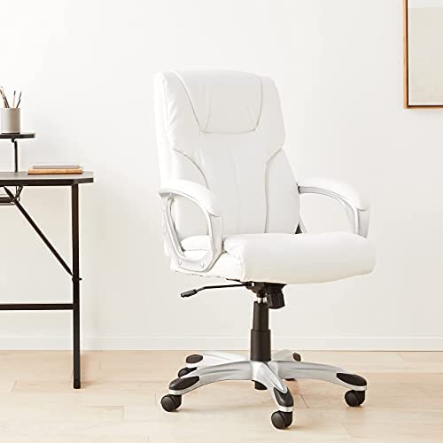 Executive Home Office Desk Chair with Padded Armrests- Black/Silver