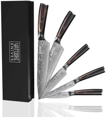 Yatoshi 7 Knife Block Set - Pro Kitchen Knife Set Ultra Sharp High Carbon Stainless Steel with Ergonomic Handle