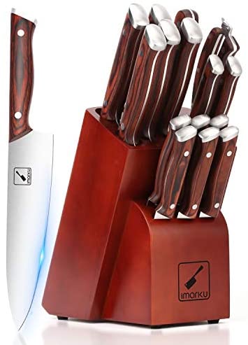 Japanese Knife Set, imarku 16-Piece Professional Kitchen Knife Set with Block, Chef Knife Set with Knife Rod, German High Carbon Steel Kitchen Knives Set