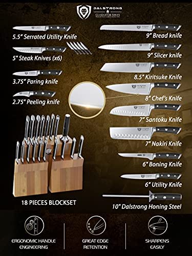 DALSTRONG Knife Block Set - 5 Piece - Gladiator Series - with Modular, Multi-Level Block - German HC Stainless Steel - Premium ABS Polymer Handles - NSF Certified