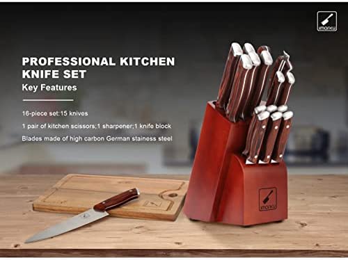 Japanese Knife Set, imarku 16-Piece Professional Kitchen Knife Set with Block, Chef Knife Set with Knife Rod, German High Carbon Steel Kitchen Knives Set