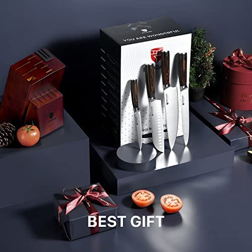 BRODARK Kitchen Knife Set with Block, Ultra Sharp 15 PCS German Stainless Steel Professional Chef Knife Set with 2 Stage Knife Sharpener, Ergonomic Handle Full Tang Forged Gift with Premium Box