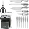 WELLSTAR Rainbow Knife Set 14 Pieces, Iridescent German Stainless Steel Kitchen Knives Set with Wooden Block, Colorful Titanium Coating, Chef’s Knife Block Set with Scissors and Built-in Sharpener