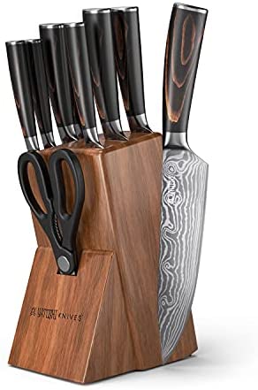Yatoshi 7 Knife Block Set - Pro Kitchen Knife Set Ultra Sharp High Carbon Stainless Steel with Ergonomic Handle