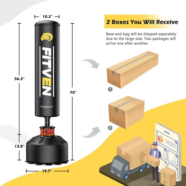 FITVEN Freestanding Punching Bag 70''-205lbs with Boxing Gloves Heavy Boxing Bag with Suction Cup Base
